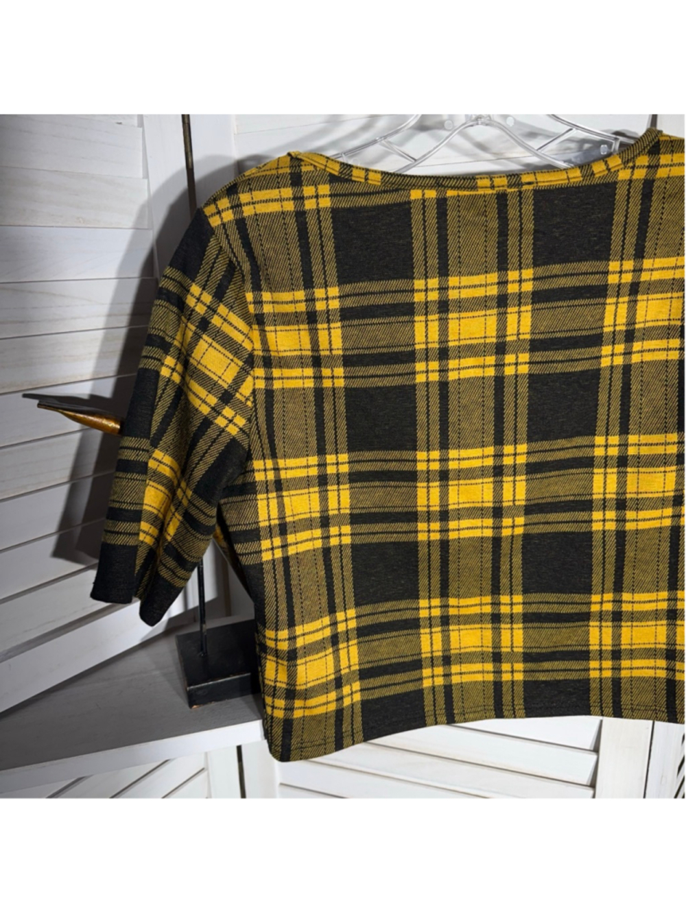 Vintage Y2K school girl style yellow black plaid mini skirt top set sz M - Picture 4 of 13